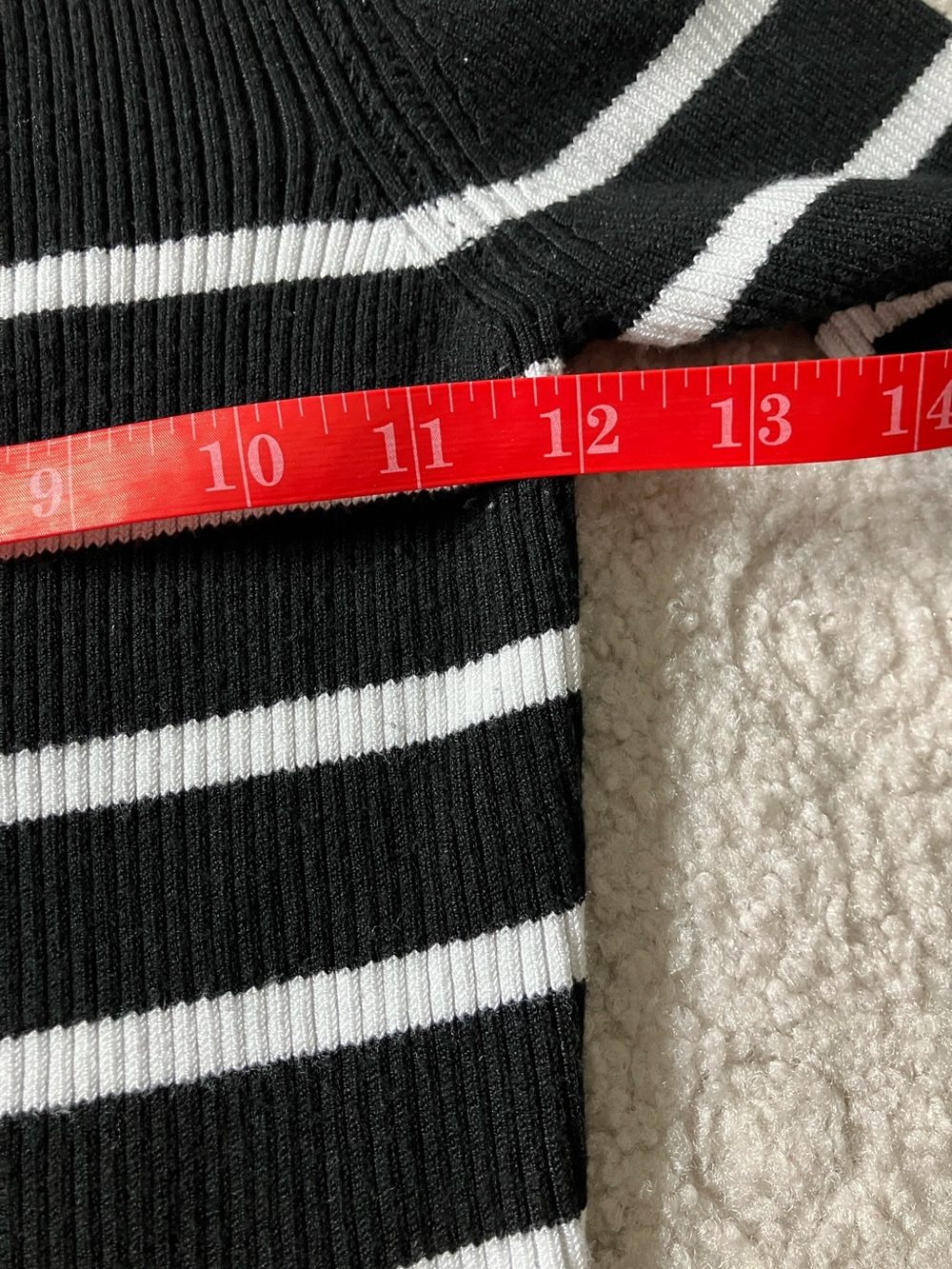 White House Black Market Black and White Striped Scoop-Neck Bell Sleeve Sweater - Picture 7 of 10